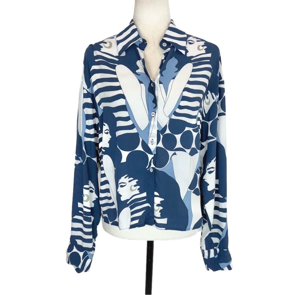 VLT's by Valentina's blue funky shirt